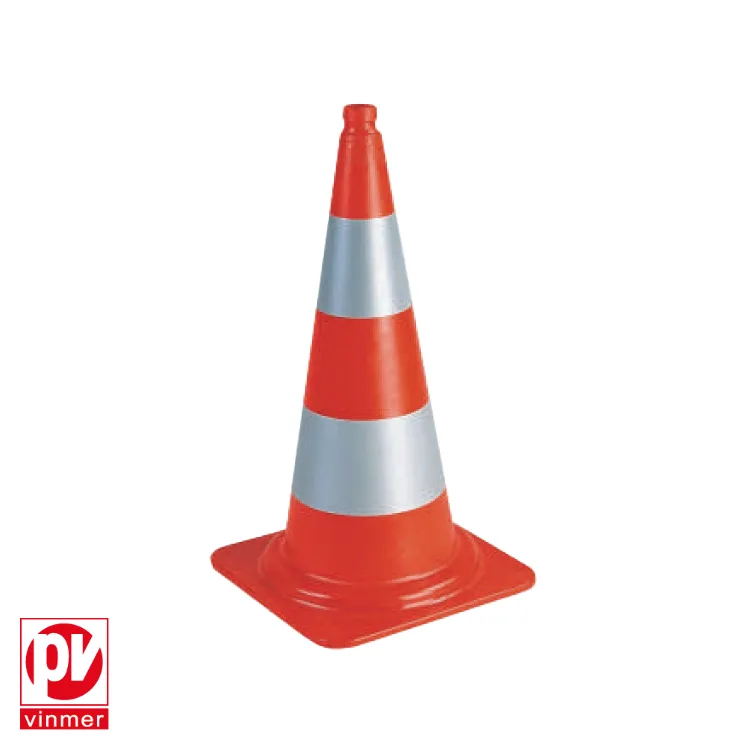VINMER Cône - PVC, flexible, orange fluo, réfléchissant, base lourde, avec gorge, stries - 750 mm