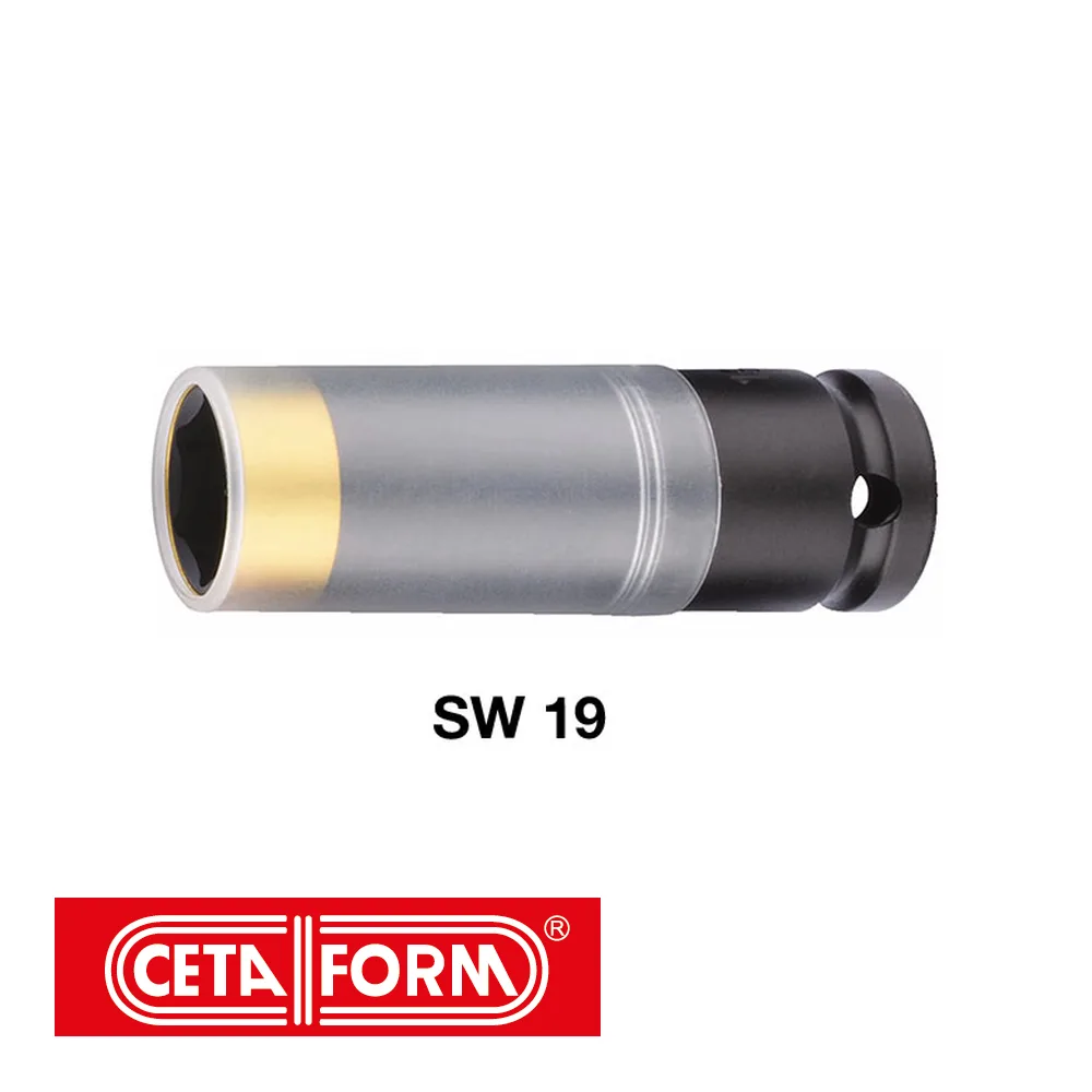 CETAFORM Douille à choc - IMPACT, 6-pans, 1/2", 86,5 mm, noir, protection, sur carte - SW 19 mm
