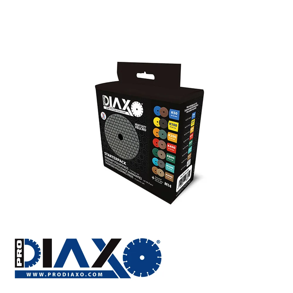 PRODIAXO Set de patins de polissage - DRY, K50-K3000, plateau support, 8 pièces - Ø 125 mm