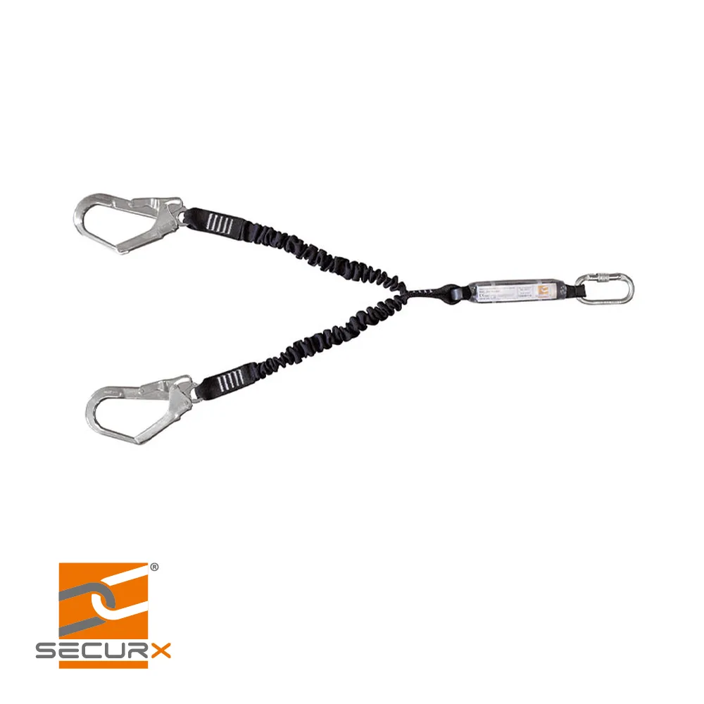 SECURX Longe - élastique, modèle Y, absorbeur choc, corde PA, incl. mousqueton SH10, 2xSH15 - 1,5m