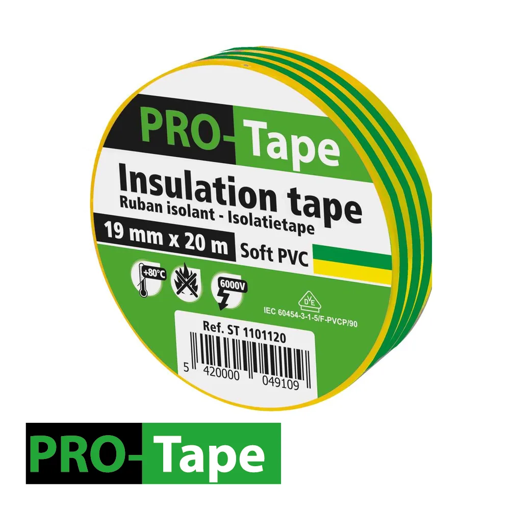 PRO-TAPE Ruban adhésif isolant - VDE, jaune-vert, prix par 5 pc. - 19 mm x 20 m