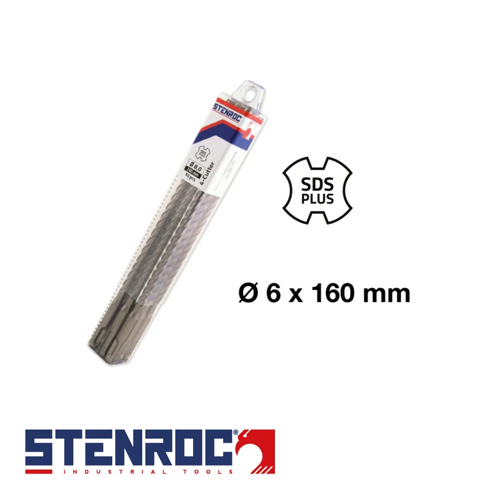 STENROC Foret à pierre et béton - SDS-Plus Premium 4-Cutter, quadropack, par 10 pc. - 6 x 160 mm