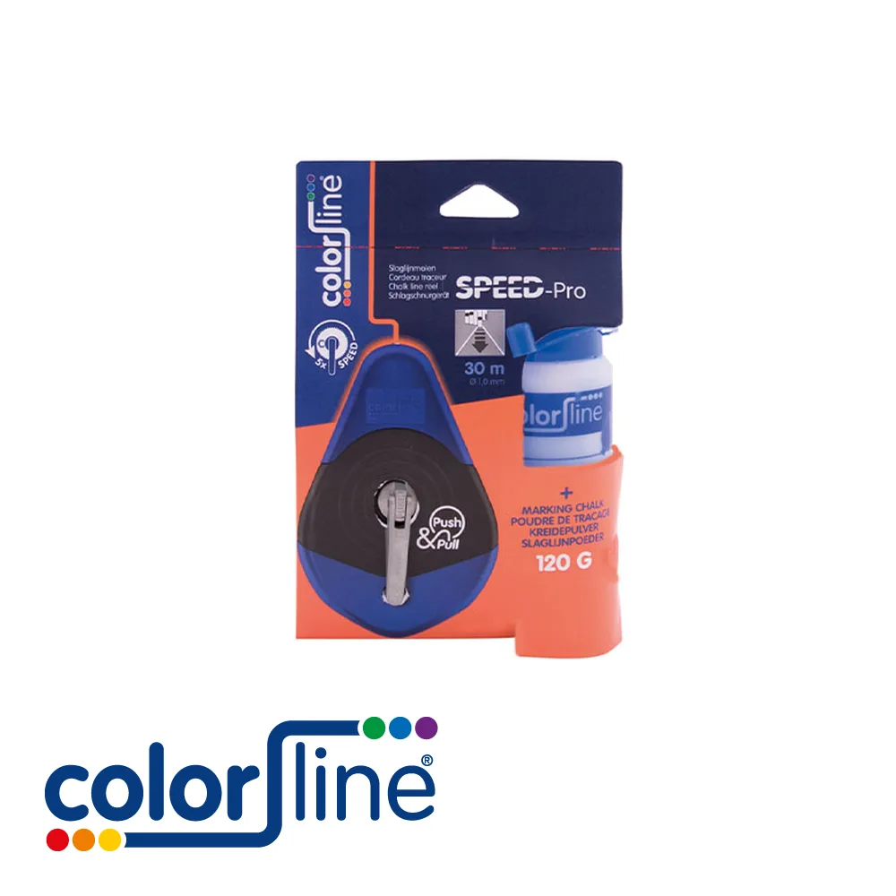 COLOR LINE Set de cordeaux traceurs - SPEED-PRO, magnésium, 120 gr poudre bleu - 30m x Ø 1,0 mm
