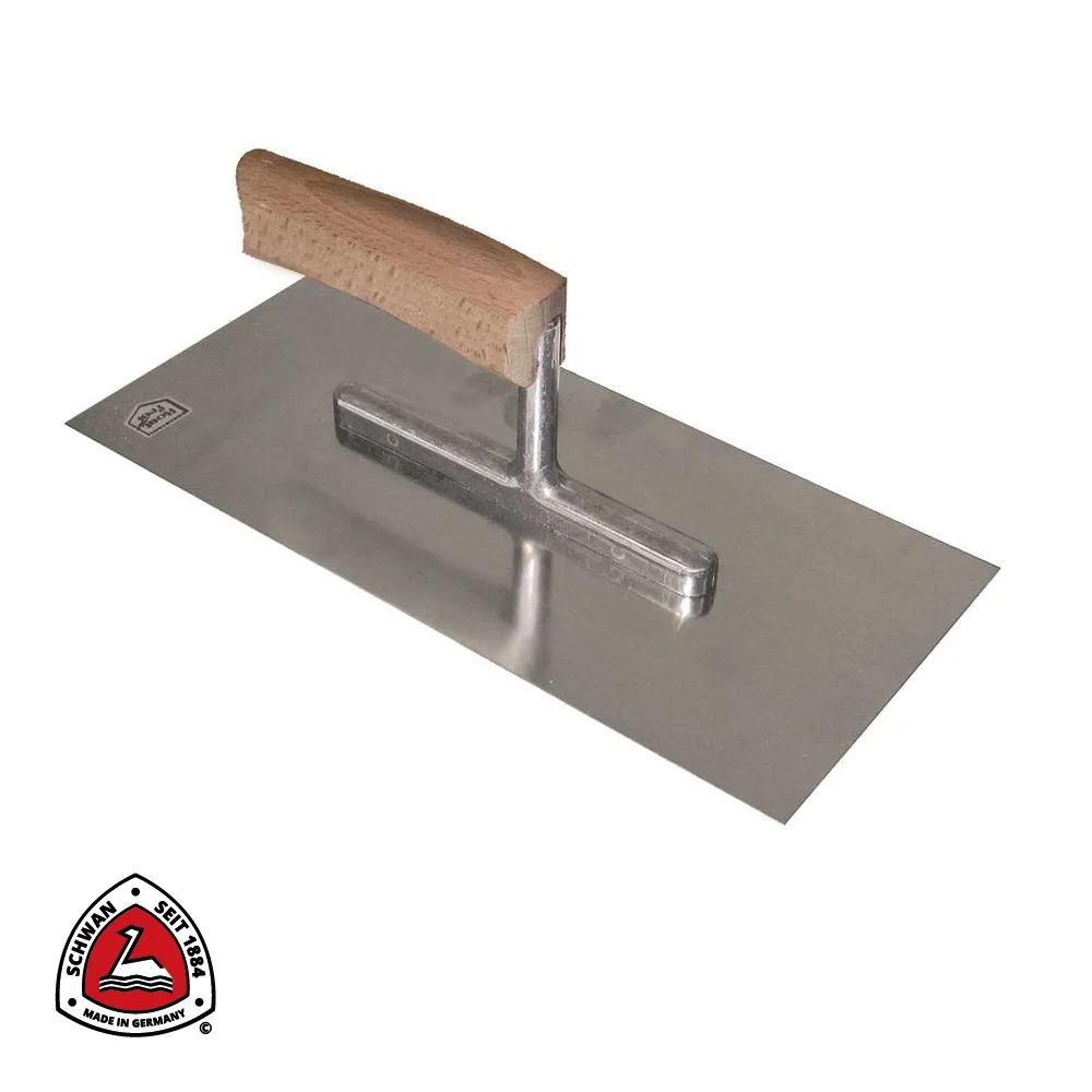 SCHWAN Plâtresse - professionnel, inox, manche bois courbé - 280 x 130 x 0,7 mm