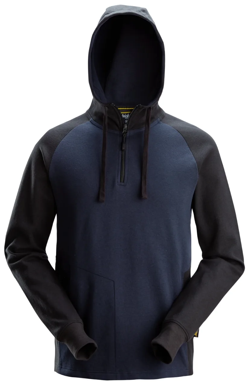 Sweat-shirt à capuche bicolore demi-zippé